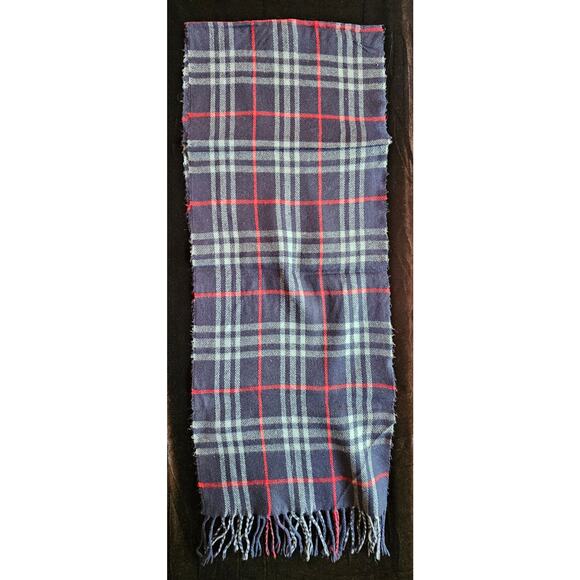 BURBERRYs of London 100% Lambswool Blue & Red Scarf Nova Check Vintage - Picture 7 of 8